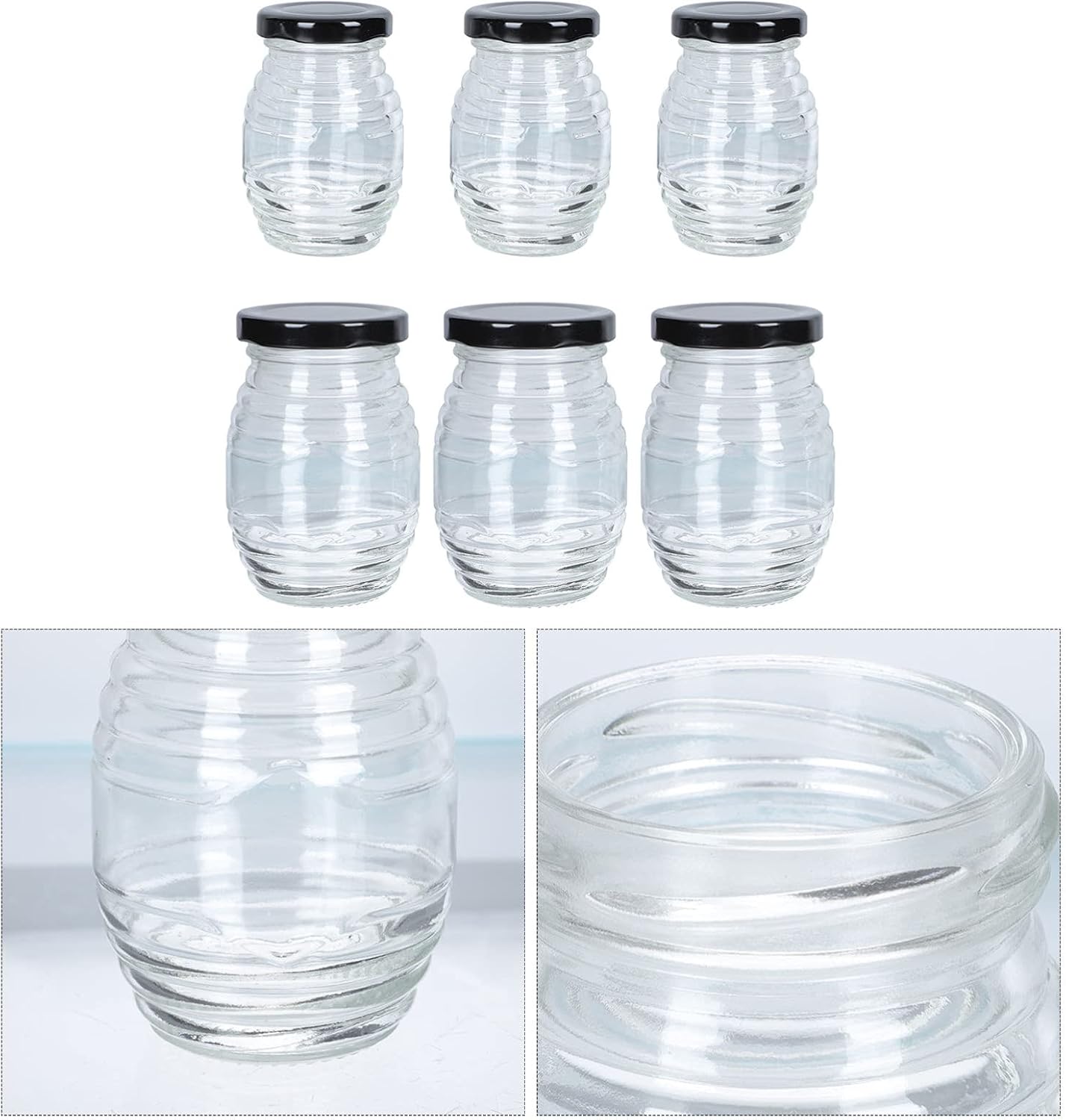 Cabilock 6pcs Glass Sauce and Salad Dressing Bottles Lids Creative Storage for Honey Jam and Sauces for Kitchen Organization and Travel
