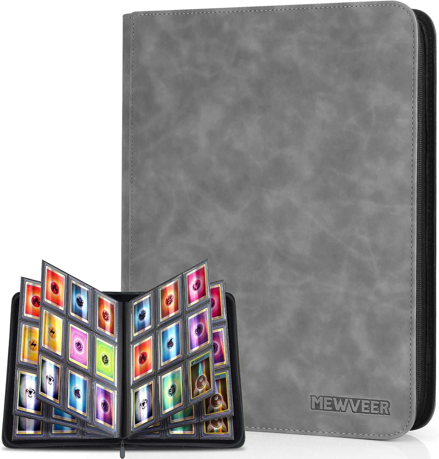 Top Loader Card Binder, Holds 252 Top Loaders Storage, 9 Pockets with Sleeves, Trading Card Binder for Sports Cards, YGO/MTG Cards Collection Binder - Gray (Not for Cards WITHOUT a Top Loader)