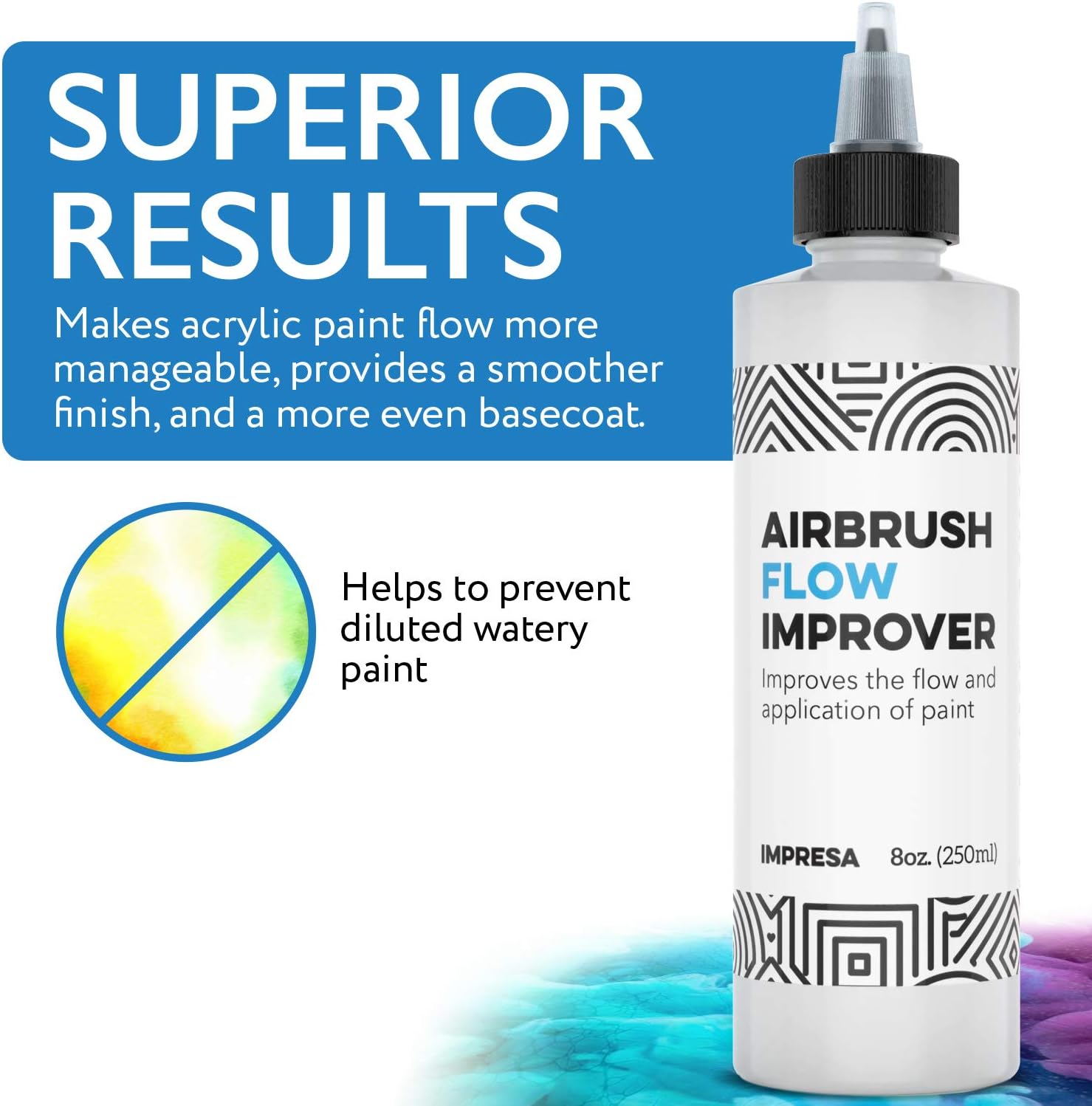 IMPRESA Airbrush Flow Improver Paint Set 8oz (250 ml) Reduce Clogs & Dry Needle Tips Made in USA