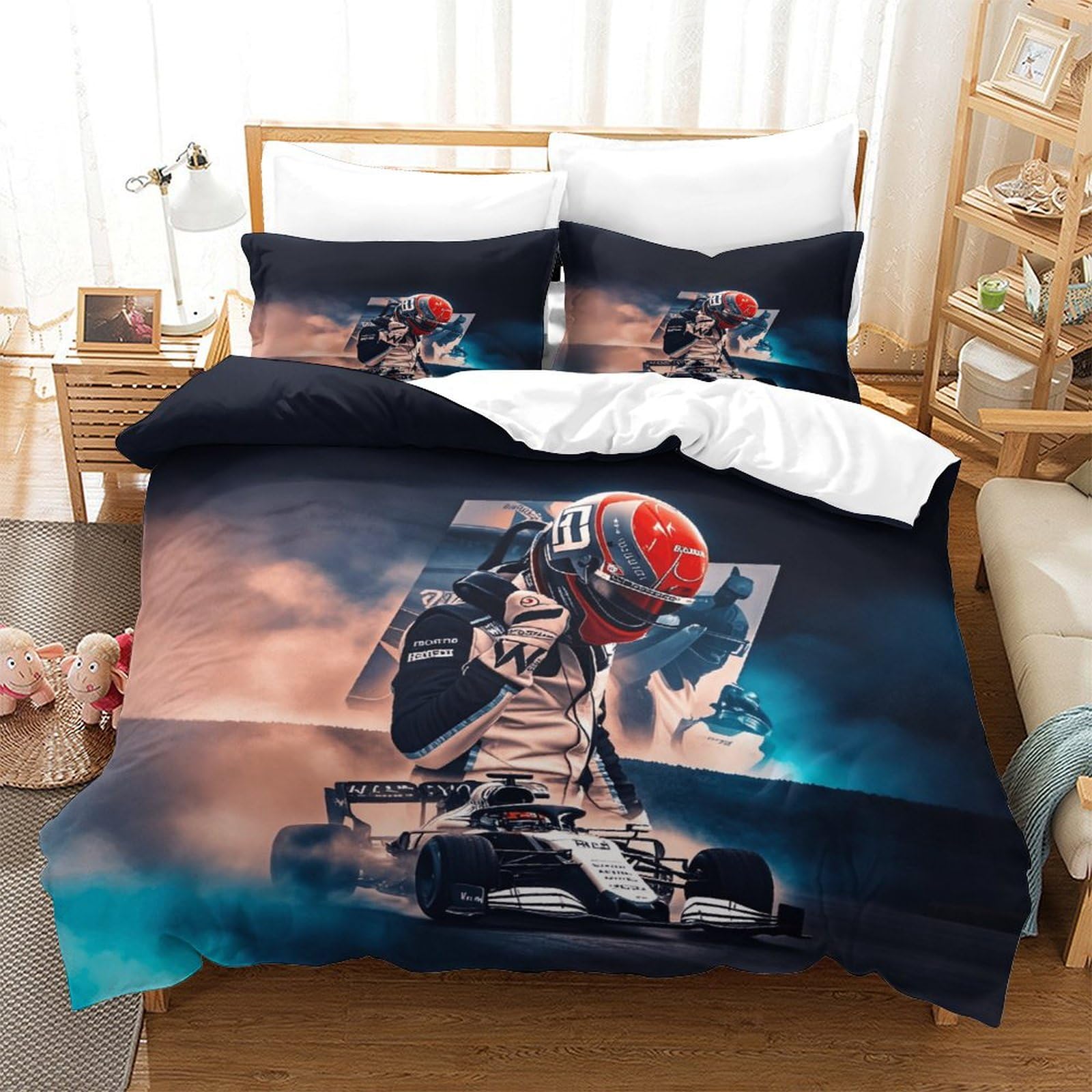 LILIlaobiao Grand Prix Racing Breathable Bedding Set Hidden Zipper Formula racing Duvet Cover Set with Pillowcases Quilt Cover Set Soft Microfiber 3D Printing Comforter Cover King（220x240cm）