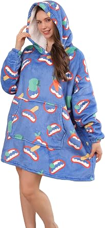 Wearable Blanket Hoodie for Adults, Oversized Sherpa Fleece with Sleeves & Pockets, Soft Hooded Blanket for Men & Women