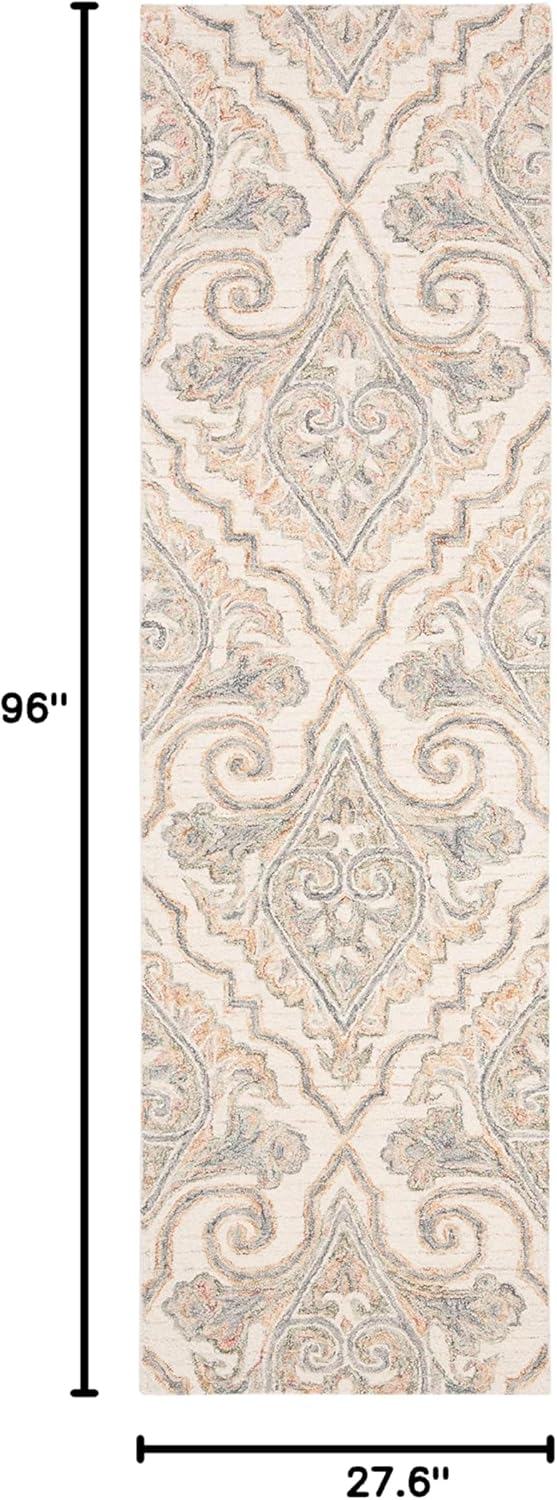 SAFAVIEH Aubusson Collection 2'3" x 8' Ivory / Green AUB103A Handmade Traditional Premium Wool Runner Rug