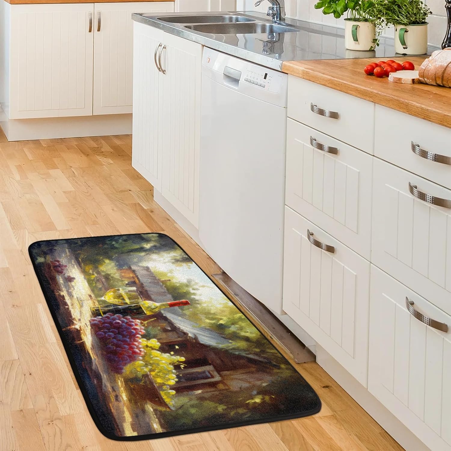 Wine Sunshine Oil Painting Kitchen Rugs Kitchen Mats Non Slip Carpet Floor Mat Washable Welcome Mat Farmhouse Rug for Sink Indoor Entryway Laundry Home Decor