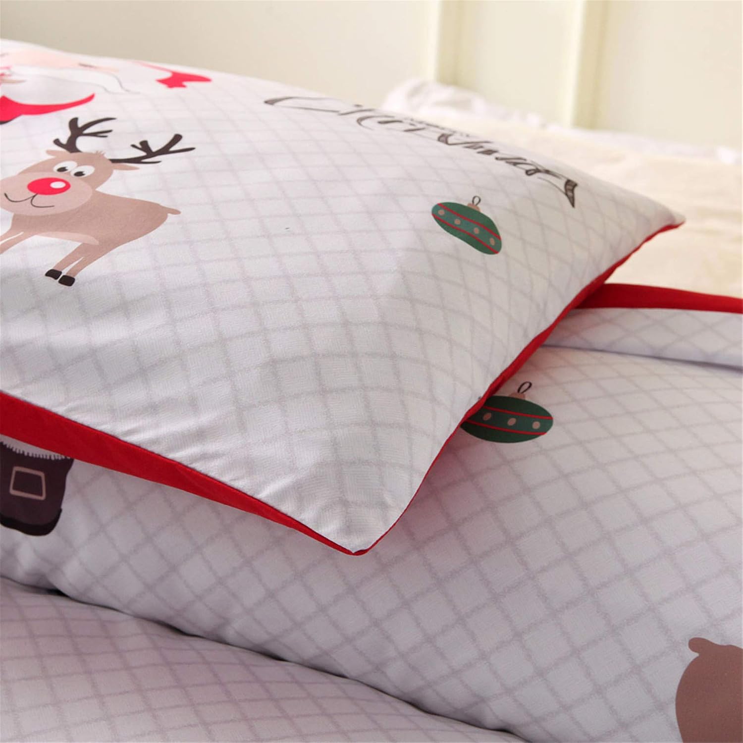A Nice Night Christmas Tree Deer Santa Claus Printed Bedding Sets Quilt Cover Set No Comforter (White,Queen)