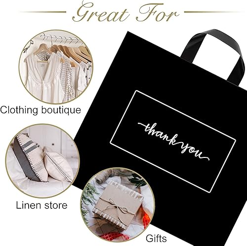 Miniatura 8 de SOSFKIM 50 bolsas de mercancía con texto en inglés "Thank you" de 17 x 16 pulgadas, bolsas de agradecimiento negras a granel extra gruesas de 3.15