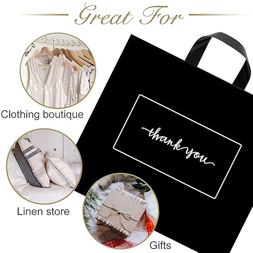 Miniatura 8 de 50 bolsas de mercancía con texto en inglés "Thank you" de 17 x 16 pulgadas, bolsas de agradecimiento negras a granel extra gruesas de 3.15 mil para