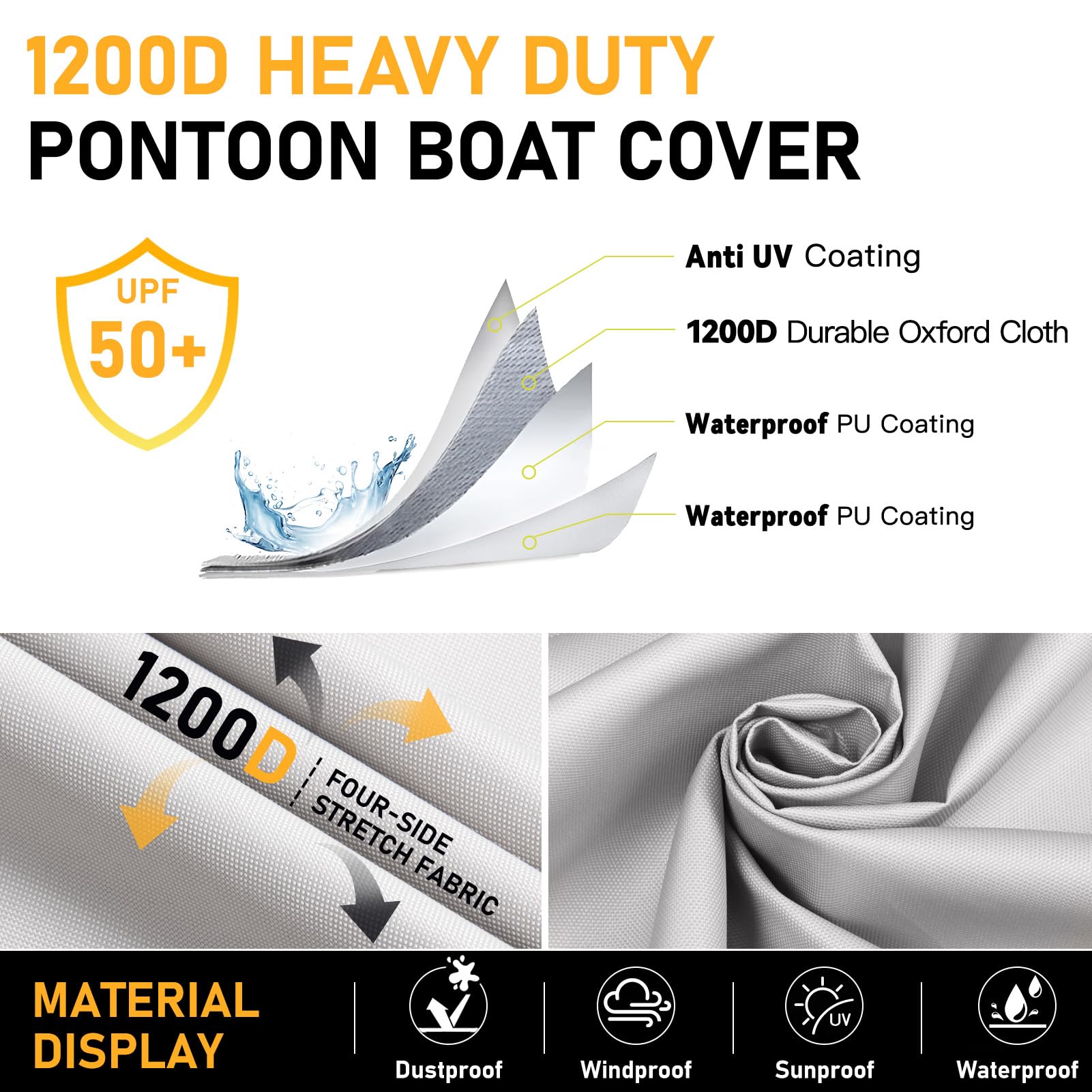 LABLT 21-24ft Heavy Duty Pontoon Boat Cover, Waterproof, Trailerable