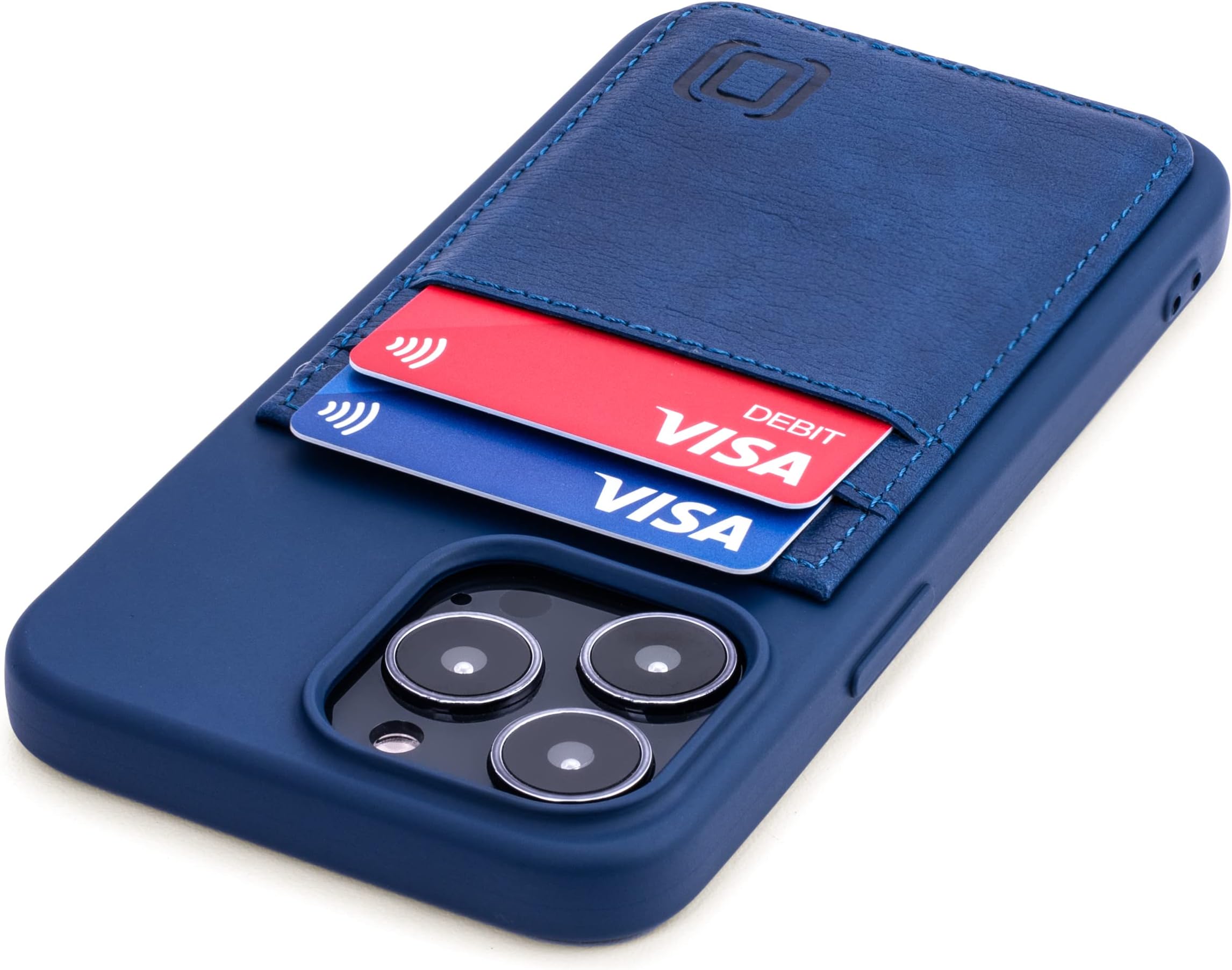 Dockem Wallet Case for iPhone 13 Pro with Liquid Silicone Shell, Built-in Metal Plate for Magnetic Mounting & 2 Credit Card Holder Pockets: EXEC M2T, Premium Synthetic Leather (6.1" Pro, Navy)