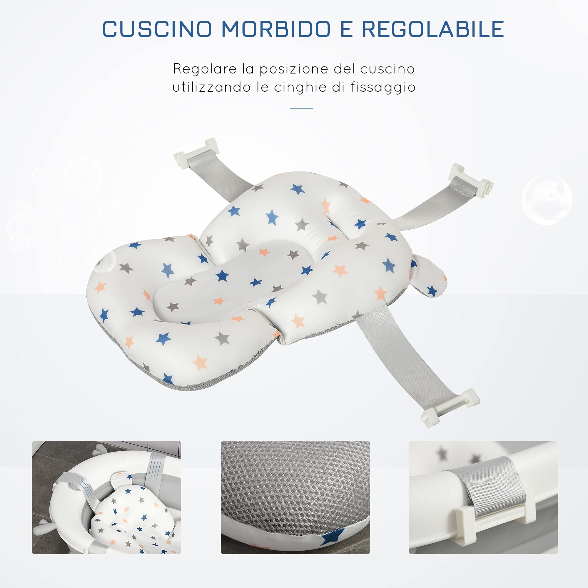 HOMCOM Vaschetta Bagnetto Pieghevole per Bambini 0-3 Anni con Indicatore di Temperatura e Cuscino, 81.5x50.5x23.5cm, Bianco