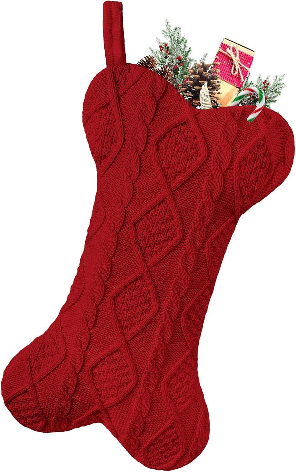 Malier Dog Christmas Stocking, Knit White Christmas Stocking for Dogs, Bone Shape Dog Stocking Christmas Large Pet Stockings Hanging Dog Christmas Stocking for Dogs Cats Pets (White)