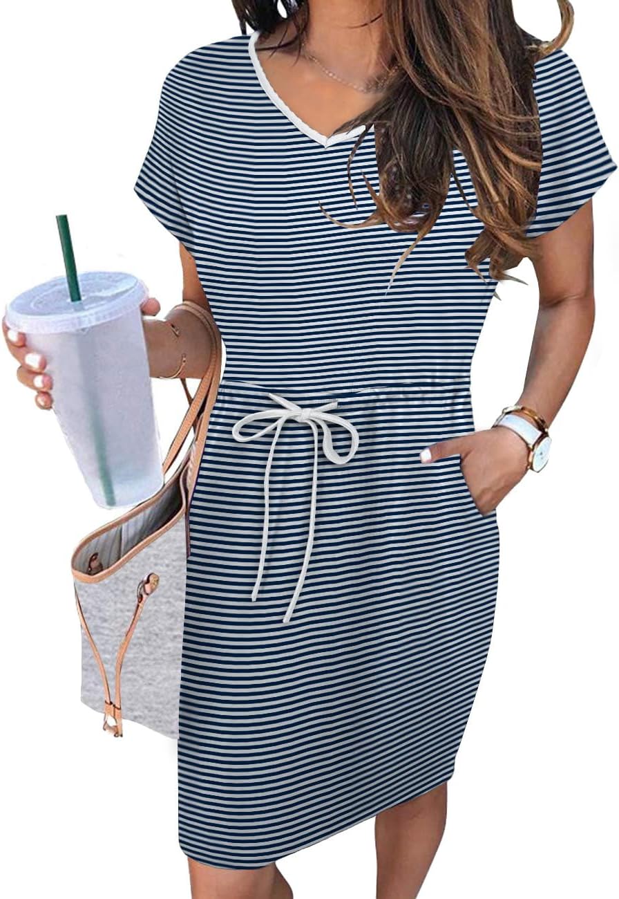 Womens Summer Dresses 2026 Casual Tie Front Short Sleeve A Line Midi Shirt Dress Beach Vacation Clothes - Image 2