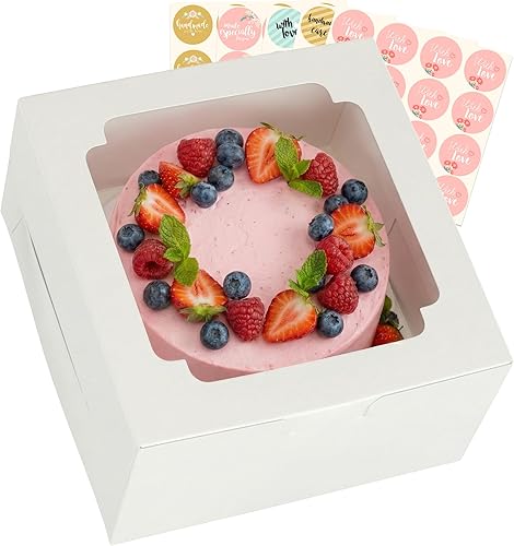 25 cajas para tartas de 10 x 10 x 5 pulgadas con ventana, caja transparente de panadería para postres, cajas cuadradas blancas grandes desechables