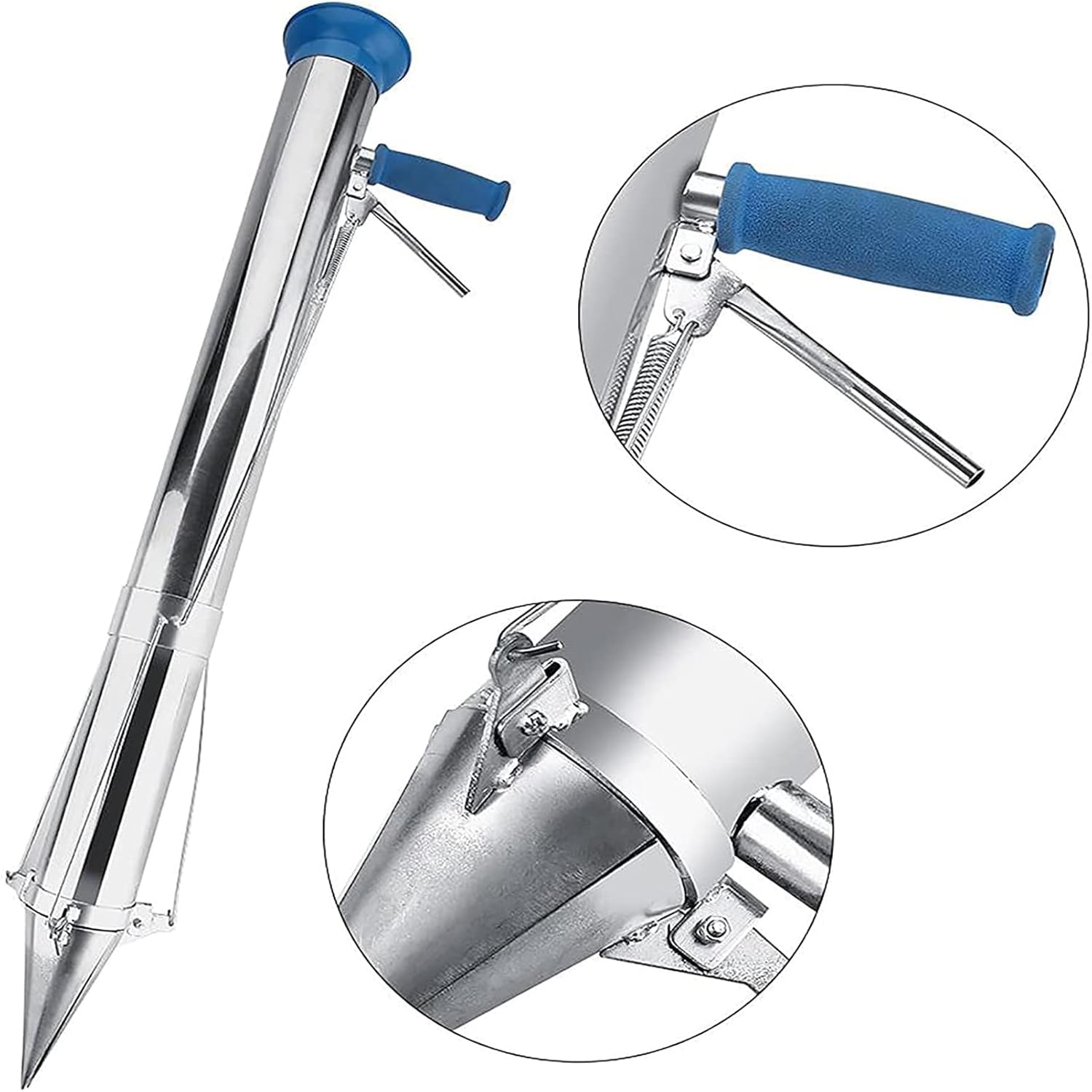 Seedling Planter Manual Transplanter Planter Tool Transplanting Tool Bulb Planter One Long Handled Sponge Handles Stainless Steel No Pedal Easy Operation