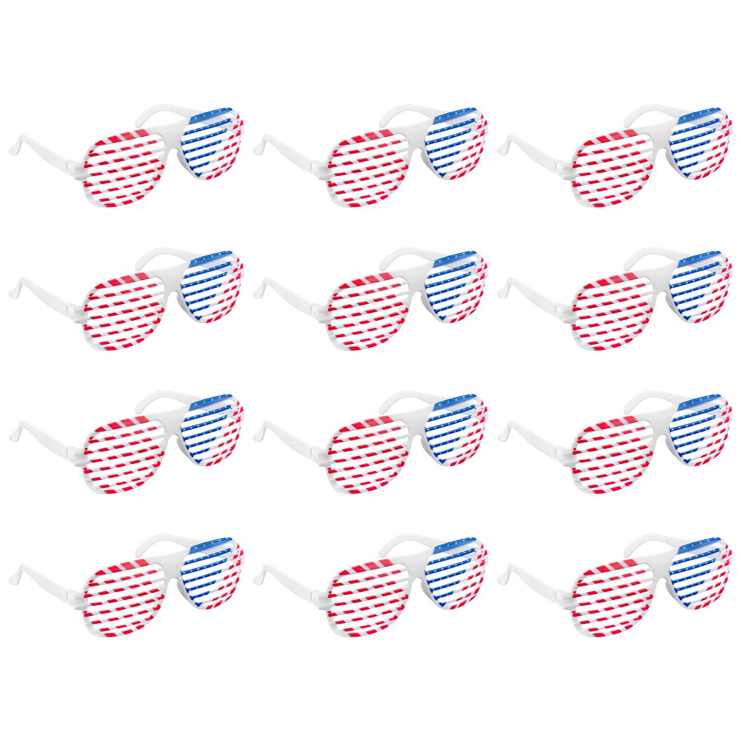 Tabanzhe Unisex Multicoloured 12Pcs American Flag Shutter Glasses, 4Th Of July Patriotic Usa Party Eyewear,Independence Day Glasses, Photo Booth Props Fancy Dress Costume (Unisex)