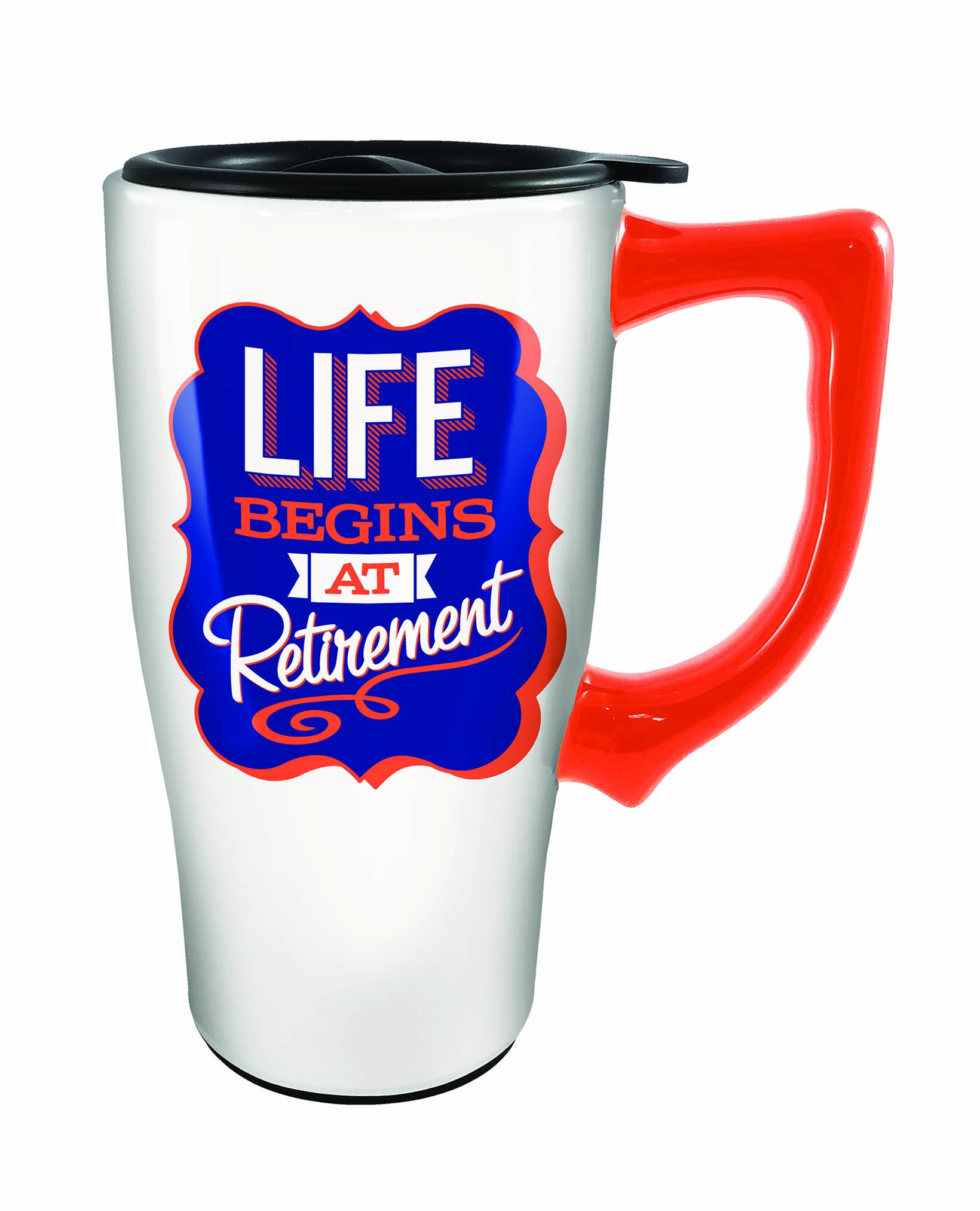 Spoontiques Life Begins at Retirement Travel Mug, White