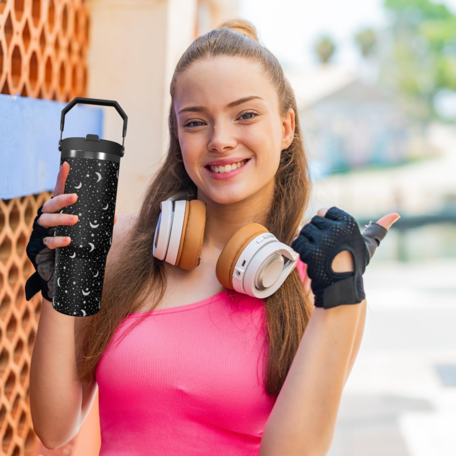 Goth Tumbler with Straw and Lid Gift for Boys Girls Gothic Water Bottle Halloween Travel Kettle Cup for Car Cold and Hot Stainless Steel Double Wall Insulated Mug (star moon, 30oz) - Image 7