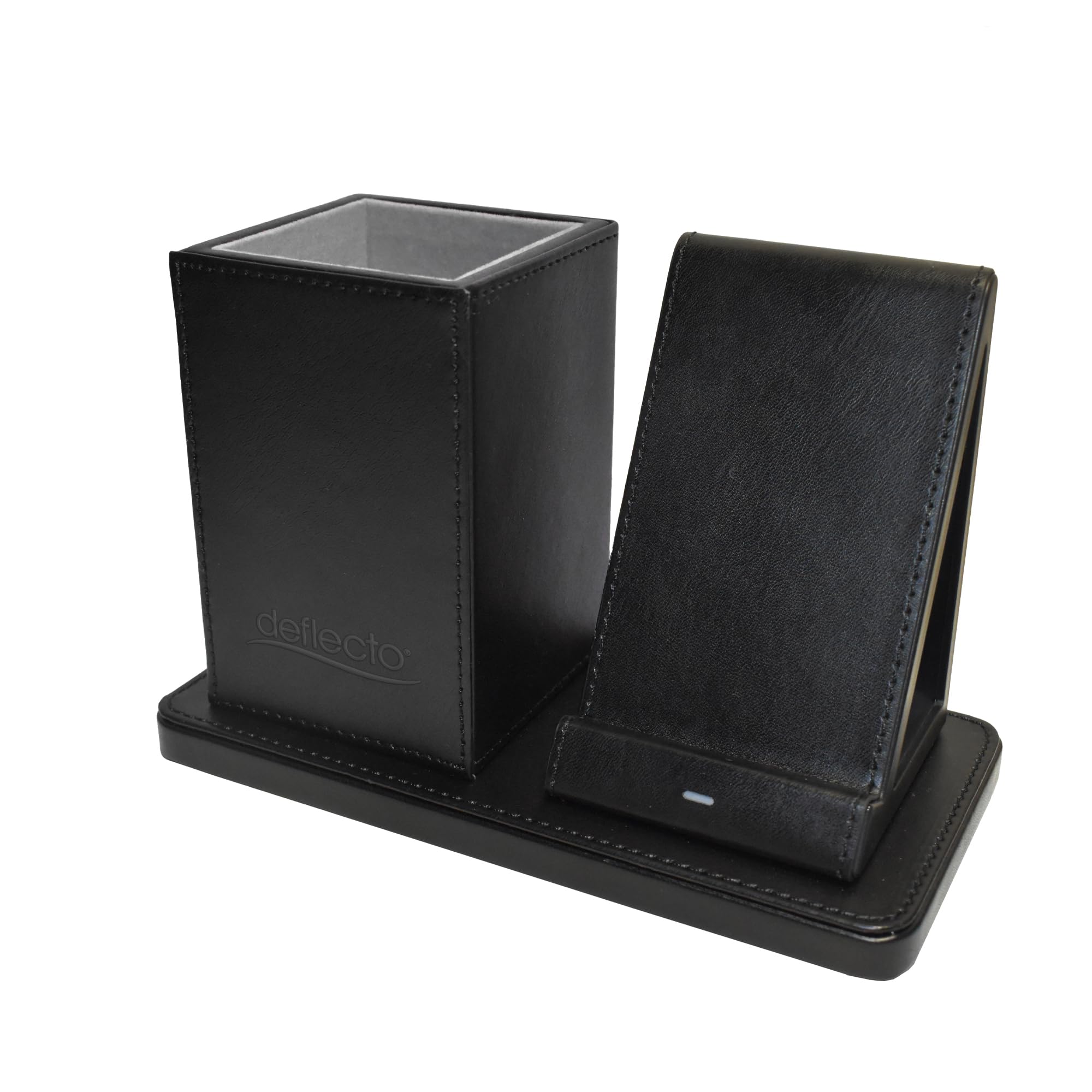 Deflecto Wireless Charging Desk Organiser - Black - Pen Holder Desk Tidy Wireless Charging Station - Wireless Charger for iPhones - Wireless Charger Samsung - All QI Certified Phones Compatible