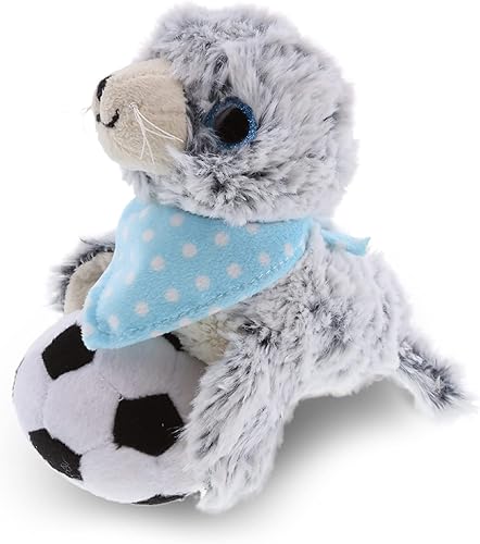 DolliBu Animal de peluche de león marino con pelota de fútbol, lindo león marino suave y abrazable, adorable juguete de peluche para jugar, lindo