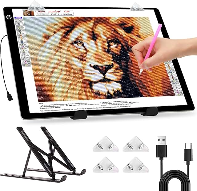 elice Leuchttisch A3,4800 Lux sehr hell 5mm Ultra dünn Light Pad für 5D Diamond Painting Zubehör,Dimmbarer Leuchtplatte mi...