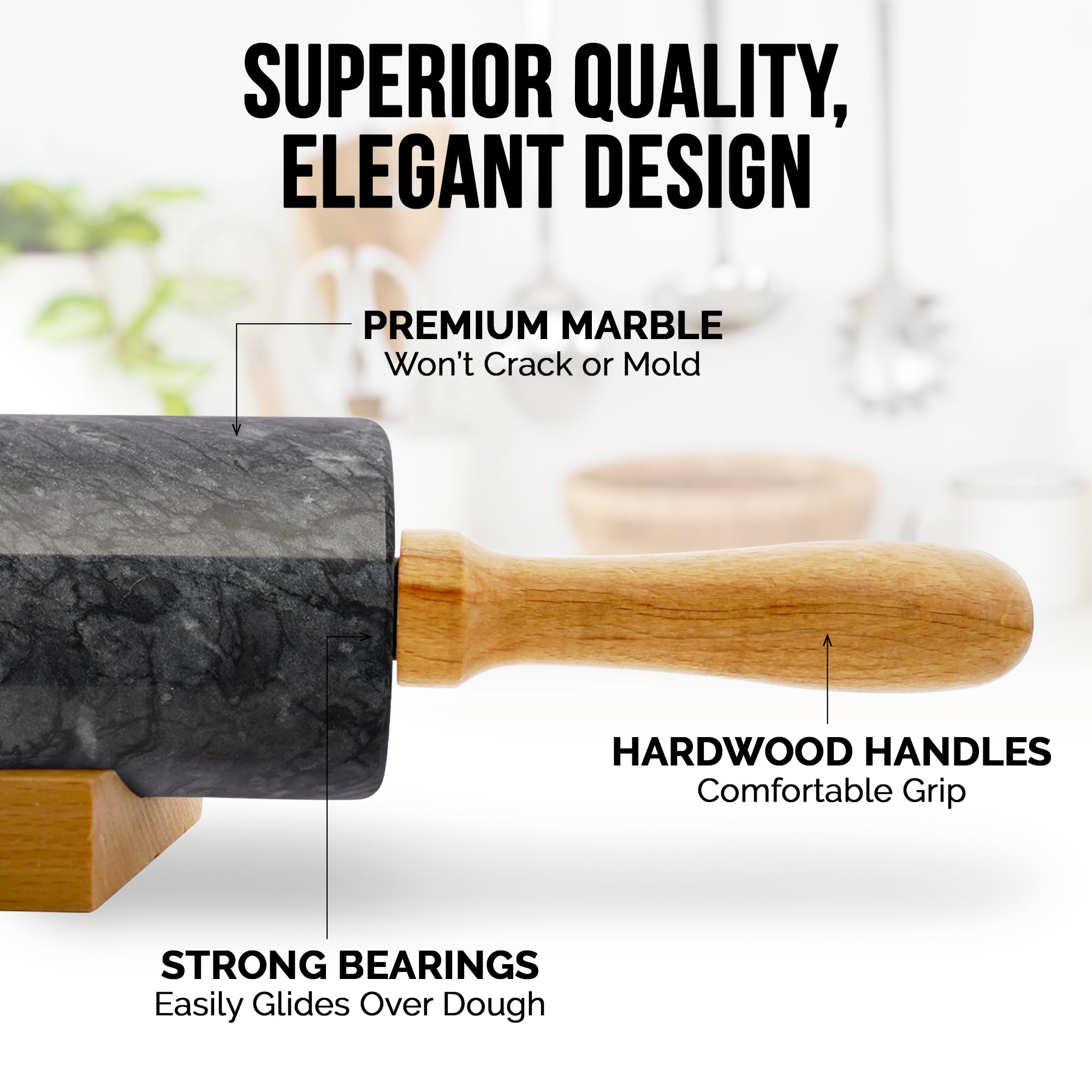 Amazon | Zulay Kitchen 17インチ 大理石製麺棒 スタンド付き - 研磨