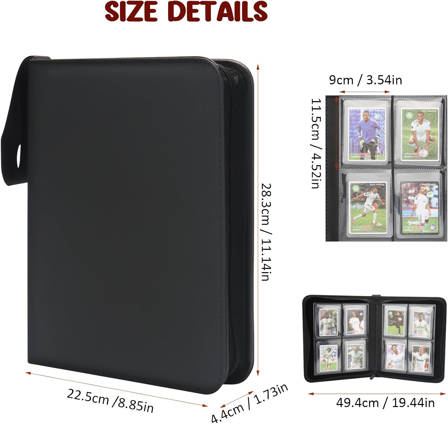 Toploader Binder, HYMENEX Top Loader Card Storage Holds 96 Cards, 4 Pocket Top Loader Card Binder for Trading Cards 3" x 4" Rigid Card Holders and Sports Cards - Classic Black