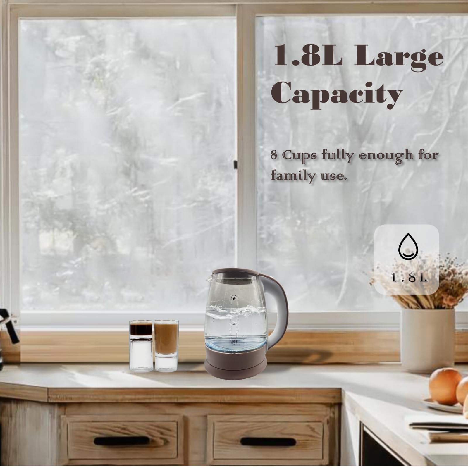 Mogart Kenlanz 1.8L Electric Kettle, Tea Pot Kettle, 1000W Rapid Boil, Water Kettle with Auto Shut-Off & Boil-dry Protection, Stainless Steel Lid & Heating Base, Cordless Design, Golden