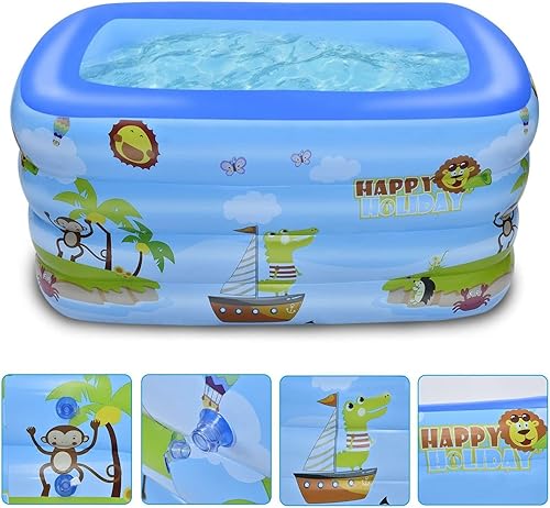 Miniatura 6 de TINKLE WELL - Piscina inflable para niños, 70 x 55 x 23 pulgadas, diseño de mundo animal duradero y grueso de 4 capas para niños, niños pequeños y
