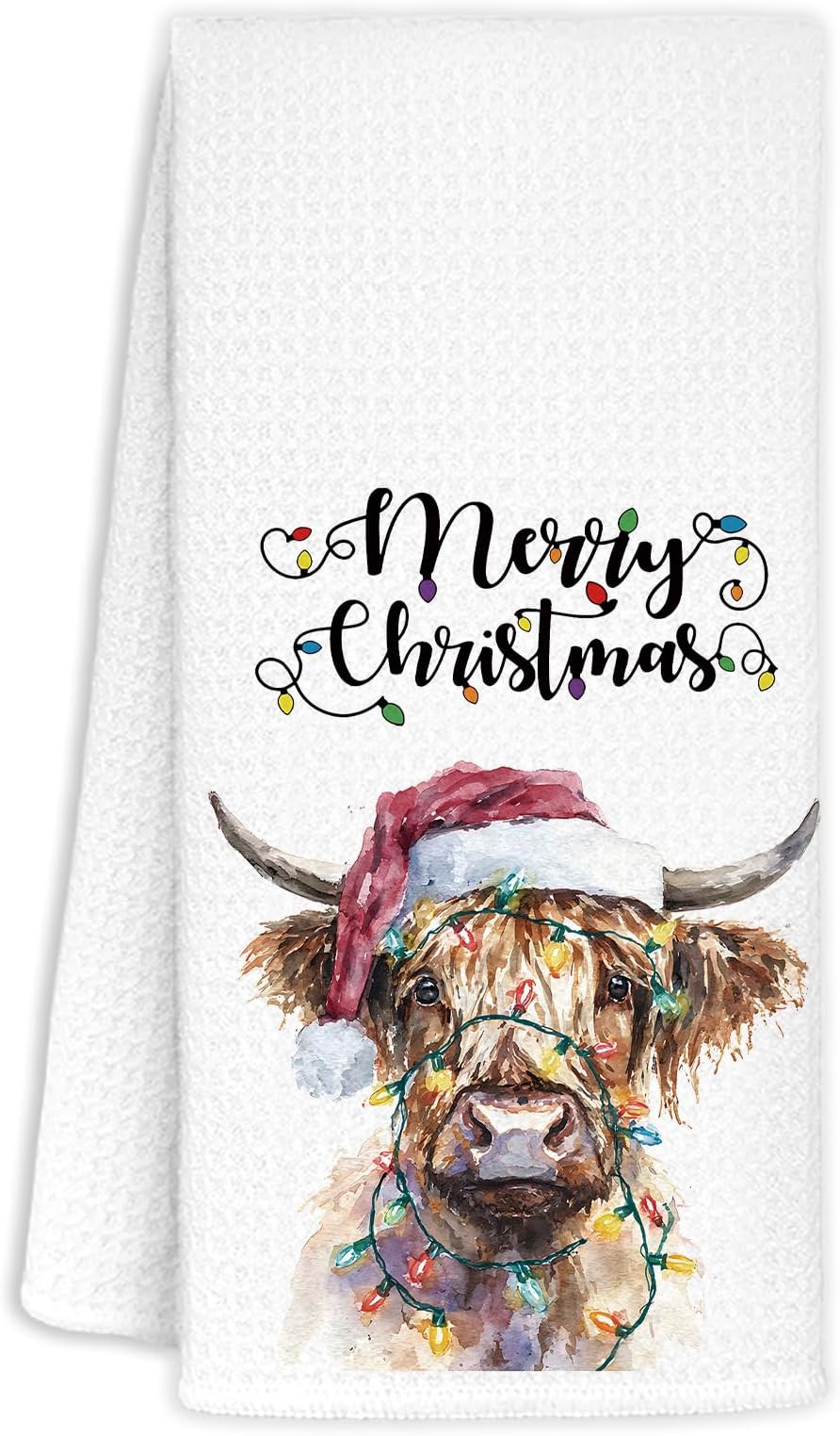 Christmas Cow Kitchen Hand Towels,Christmas Decorations Tea Towels Dish Rags,Gifts for Women Cow Lovers,Xmas Kitchen Bathroom Decor,16x24 Inch