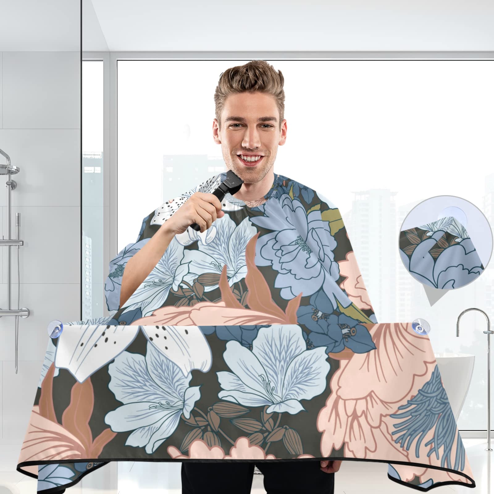 Capa de peluquero para hombres y mujeres, delantal de corte de pelo impermeable, babero de afeitado de barba, paño de corte de pelo, 55 x 65 pulgadas, Multi1 6