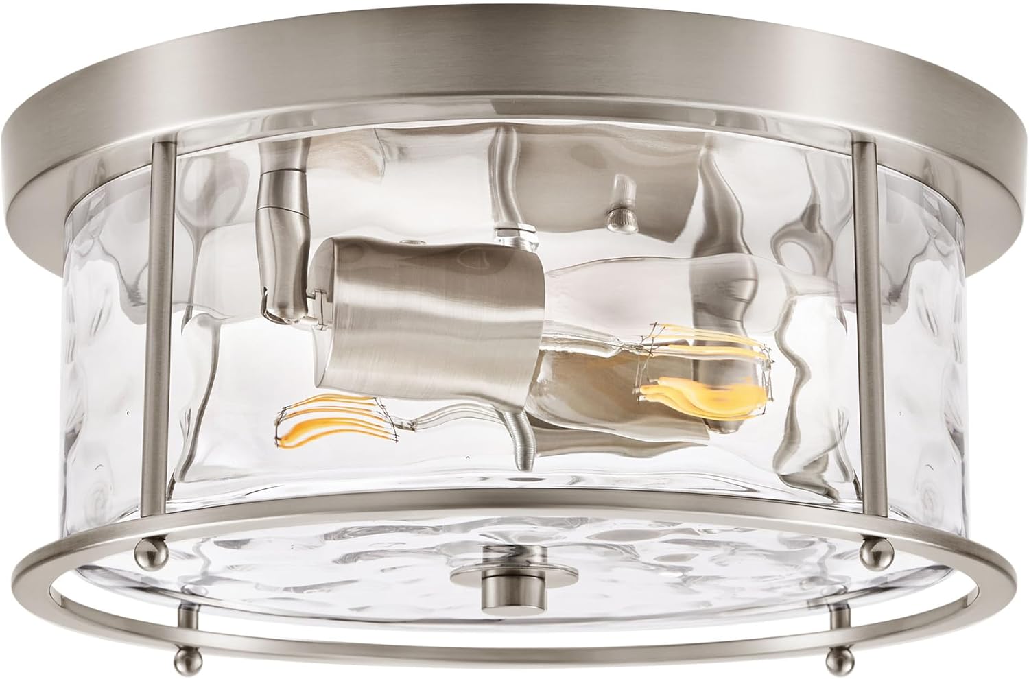 Krychiler 11.8" Hammered Glass Flush Mount Ceiling Light, Modern Close to Ceiling Light Fixtures Round Low Profile Bubble Shade, for Kitchen Bedroom Hallway Dining Room Bathroom Foyer, Brushed Nickel