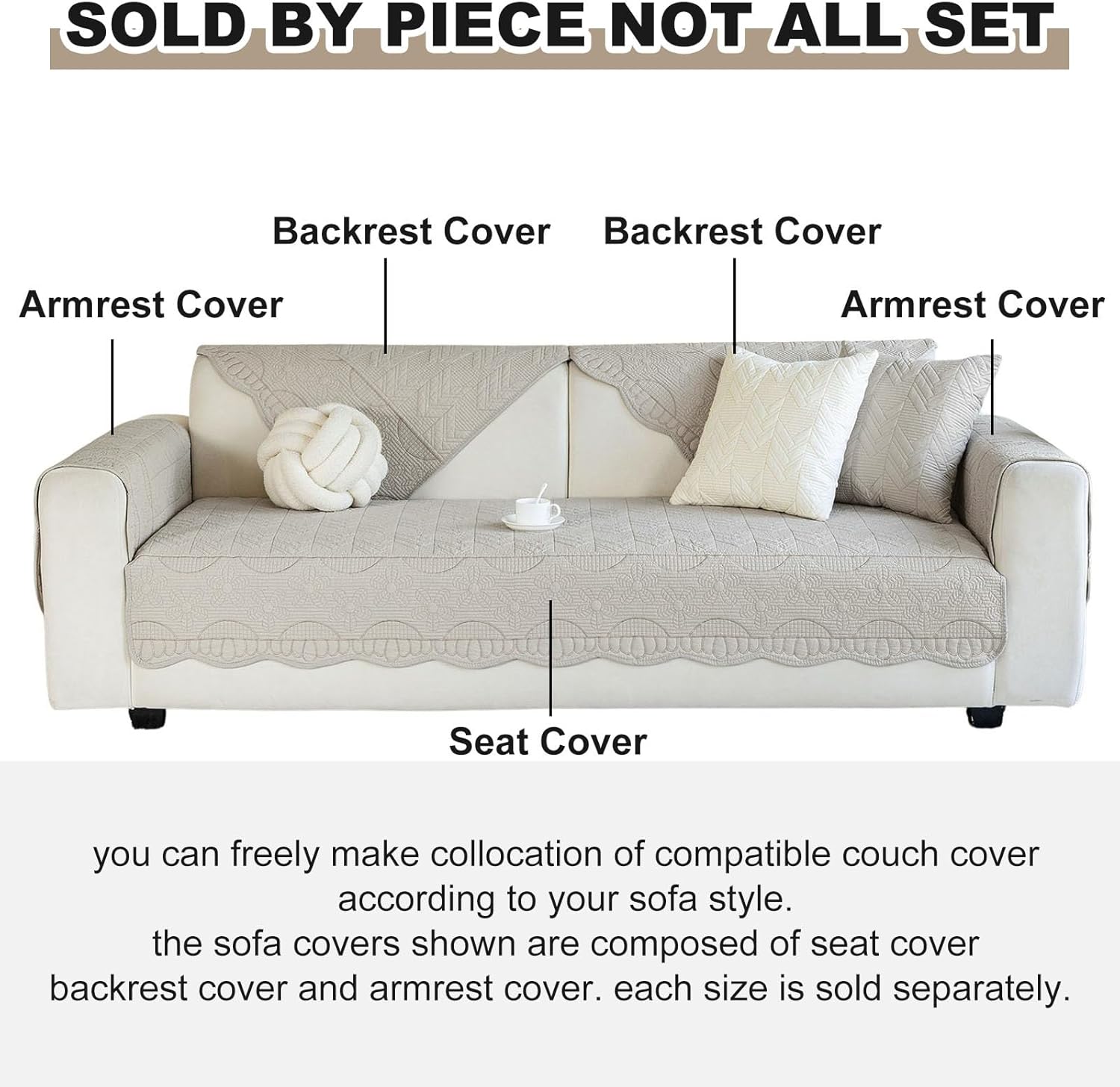 Cotton Quilted Pet Couch Covers for Sofa Farmhouse Rustic Floral Embroidery Sectional Couch Cover Soft Anti-Slip Sofa Slipcover Furniture Protector for Kids, Dogs, Pets (Khaki,28"x59")