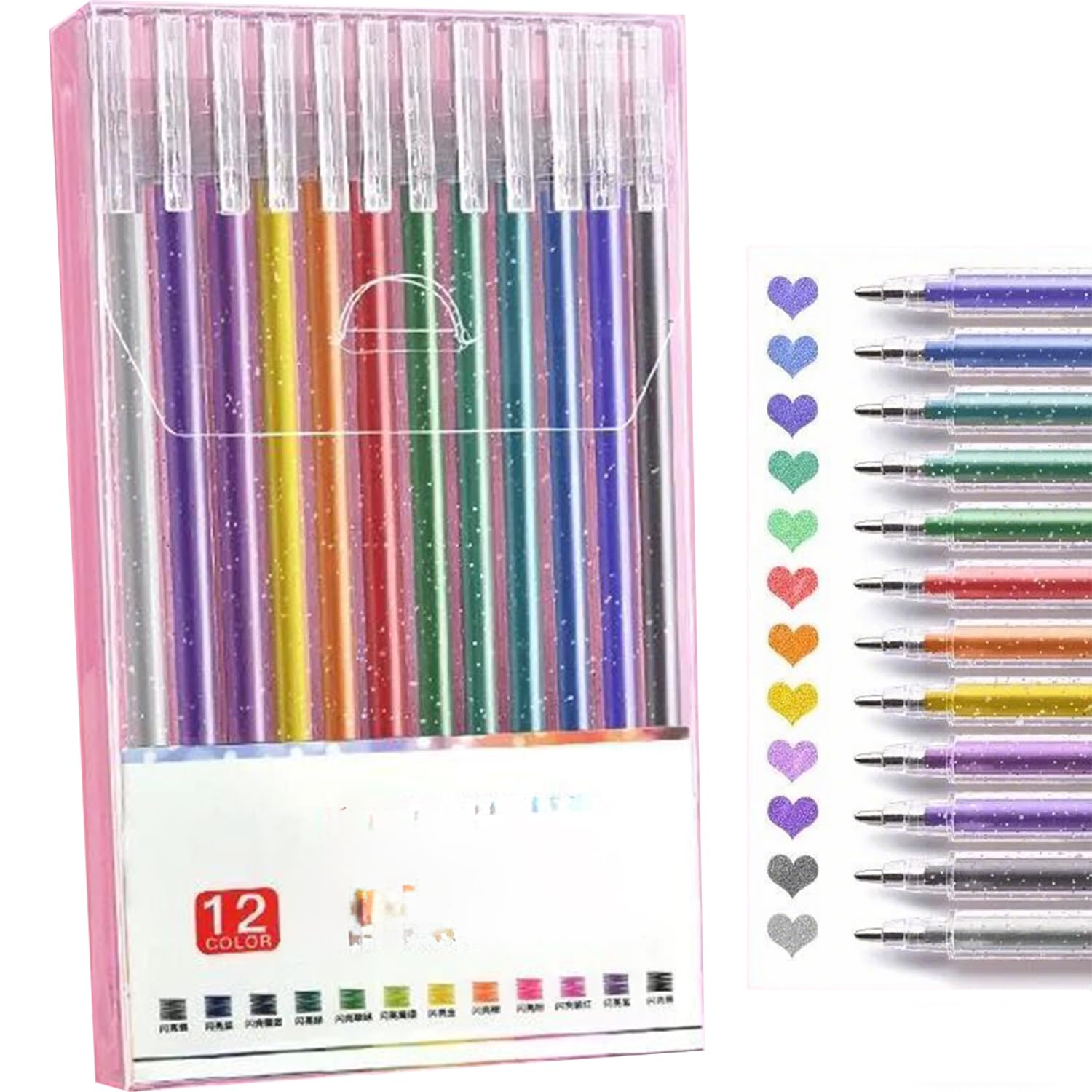 12 Pcs Glitter Gel Pens, Bright Colorful Gel Pens, Fluorescent Plastic Coloring Pens for Students Journals and Coloring Books