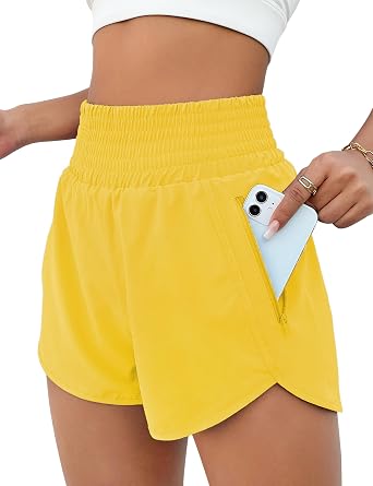 BMJL Womens Athletic Shorts High Waisted Running Short Pocket 2.5" Sporty Shorts Gym Workout Shorts