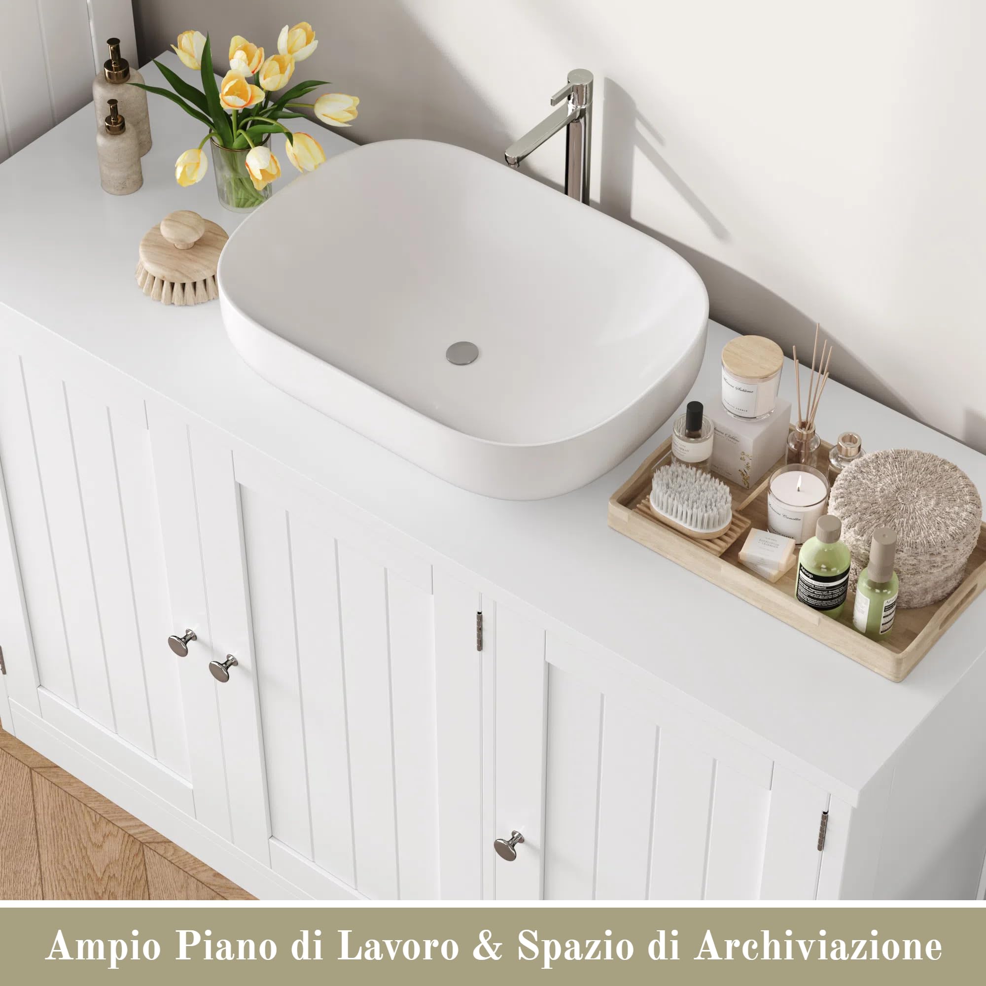 FOREHILL 90CM Mobile Sottolavabo per Bagno.Mobile Bagno con 3 Ante Bianco | Mobile Sottolavabo Grande a Ripiani Regolabili e Rimovibili,Scanalatura a Forma di U,per Bagno, Lavanderia 90x30x61.8 cm