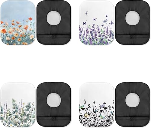 Rnyleeg 4 fundas para bolsas de ostomía para mujer, diseño floral, funda elástica para el cuidado del estoma de ileostomía, fundas cómodas para
