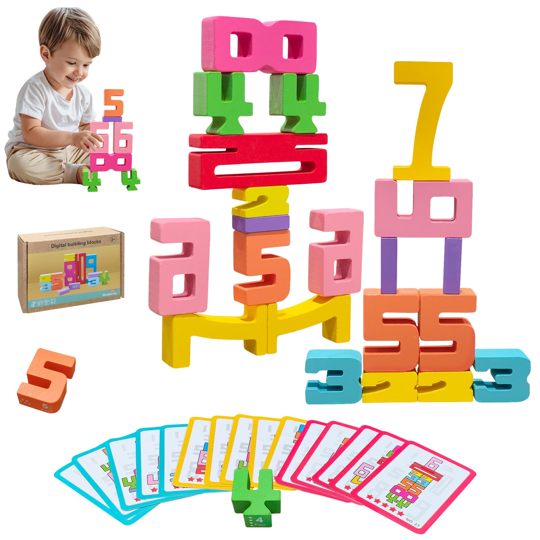 20Pcs Wooden Number Building Blocks,Montessori Number Blocks Math Learning Digital Building Blocks Digital Educational Counting Learning Toys for