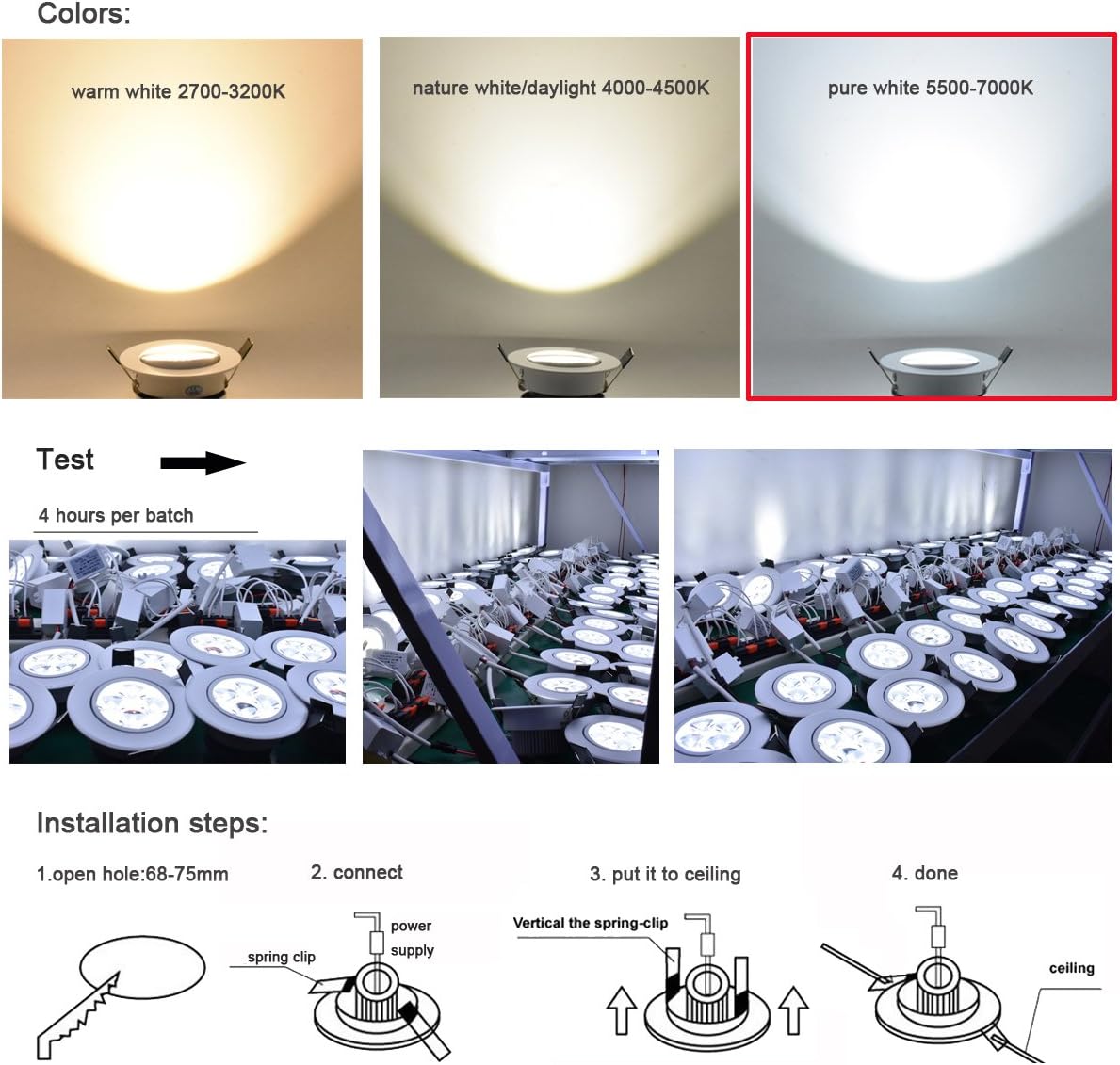 10 Pack 4W (48W Replacement) Kitchen Bathroom Cabinet Boat Shop Office White Recessed Lighting Ceiling Spot Lights 2.5 inch Dimmable Pure White 6000K