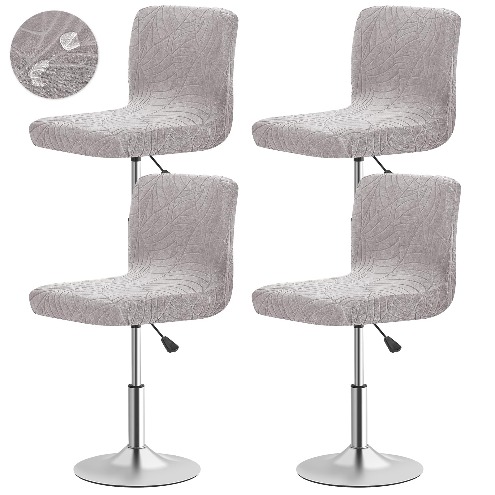 Gollense Stretch Bar Stool Covers with Backs, 4 Pack Water Resistant Jacquard Barstool Slipcovers, Square Swivel Pub Counter Height Chair Covers with