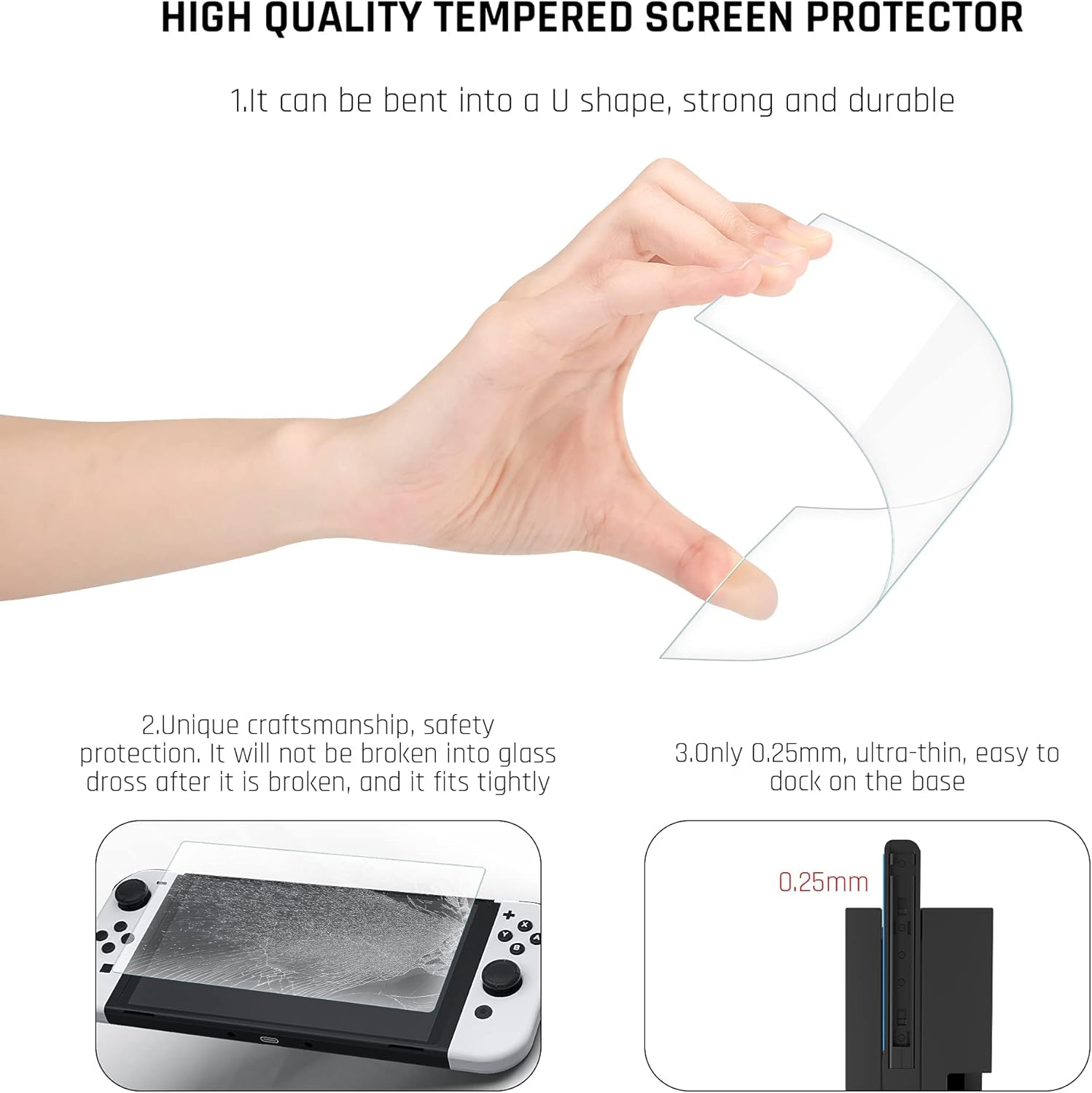 Improved Version - FANPL Transparent Case for Nintendo Switch OLED Model 2021, Protective Case Cover Compatible with Switch OLED, Clear Crystal Flip Shell with 1 Screen Protector 8 Thumb Grip Caps - Image 6