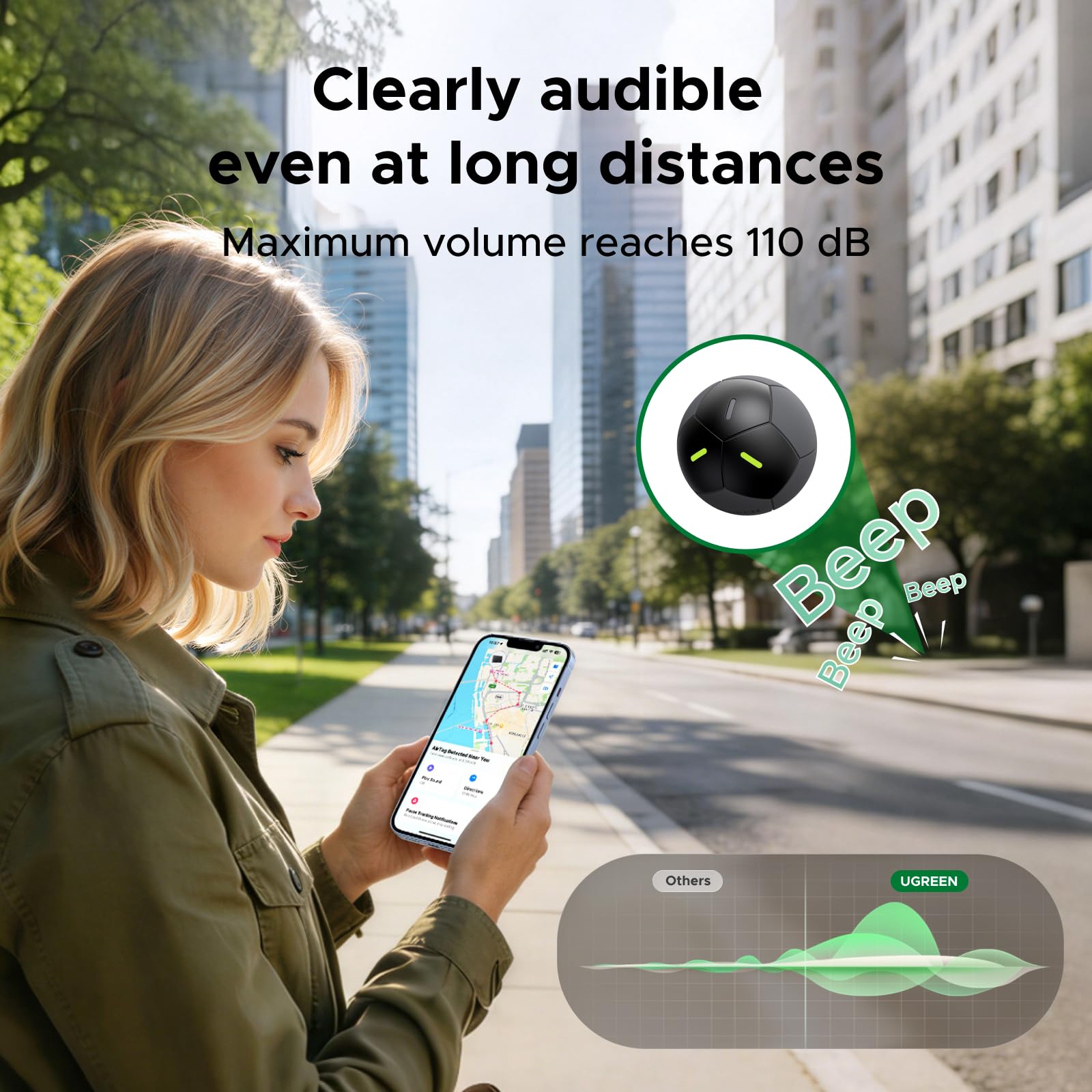 Ugreen FineTracker 2 Tracker Tag, Compatible with Apple Find My (iOS Only),Soccer Ball Fluorescent Design, 110dB Loud Alarm, IP68 Waterproof, Bluetooth Tracker for Keys, Luggage, Wallets, Bags - 3