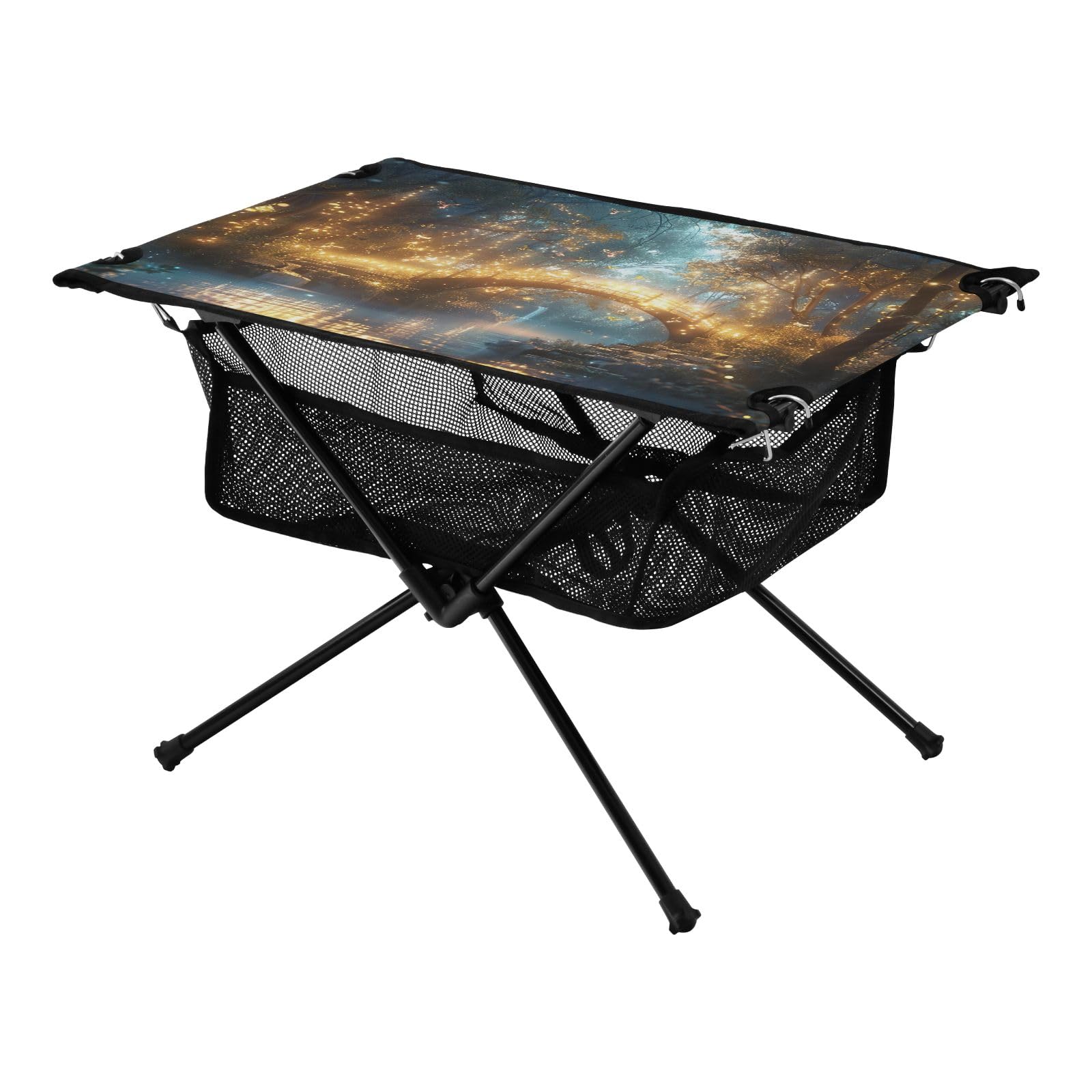 Équipement De Camping Pliable à 2 Niveaux Avec Sac De Transport Et 4 Porte- Gobelets, Table Légère Et Pliable En Toile Pour Plage, Pique-nique, Barbecue, Feux De Camp, Pêche, Randonnée, Hayon