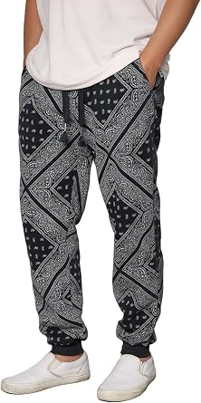 URBANJ Mens Bandana Fleece Jogger Pants S-3XL