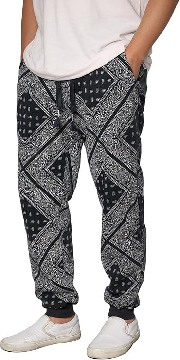 URBANJ Men's Bandana Fleece Jogger Pants S-3XL