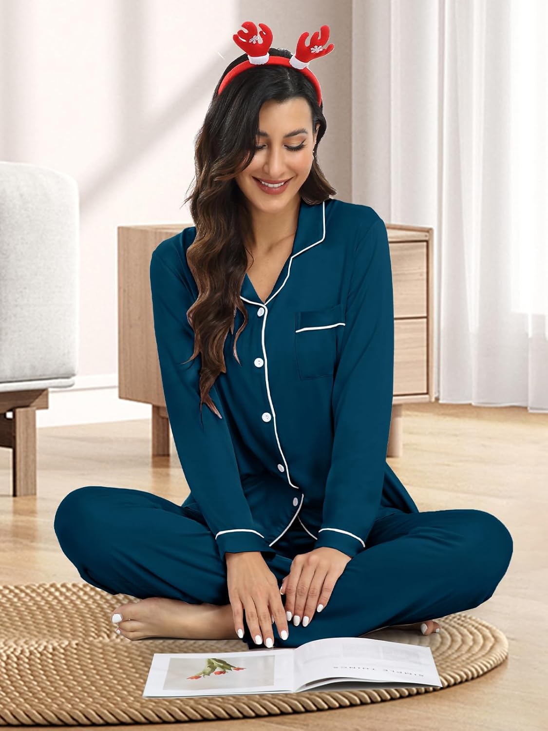 Womens Modal Button Up Pajamas 2 Piece Long Sleeve Comfy Pjs Sleepwear Soft Pajama Lounge Set Loungewear S-3XL - Image 5