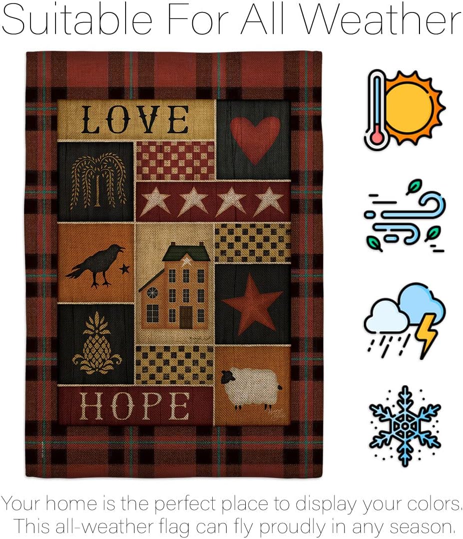 Breeze Decor Primitive Collage Love Hope Garden Flag Country Living Farm Western Barn American Rustic Cowboy Rural Ranch House Decoration Banner Small Yard Gift Double-Sided, Made in USA