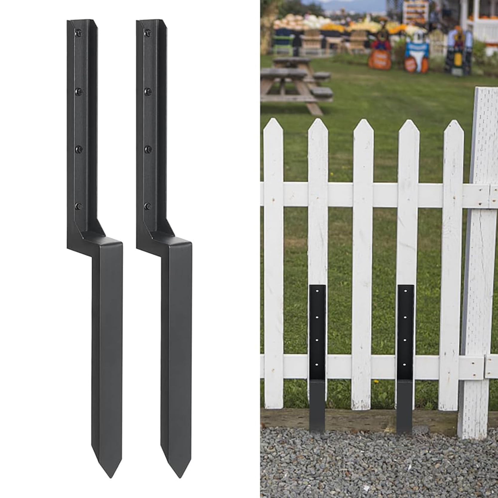 GOUZIBHD Fence Post Anchor Ground Spike One-Piece Fence Post Repair Kit for Repair Tilted Broken Wood Fence Post,Steel Repair Stakes for Mailbox Deck Railing