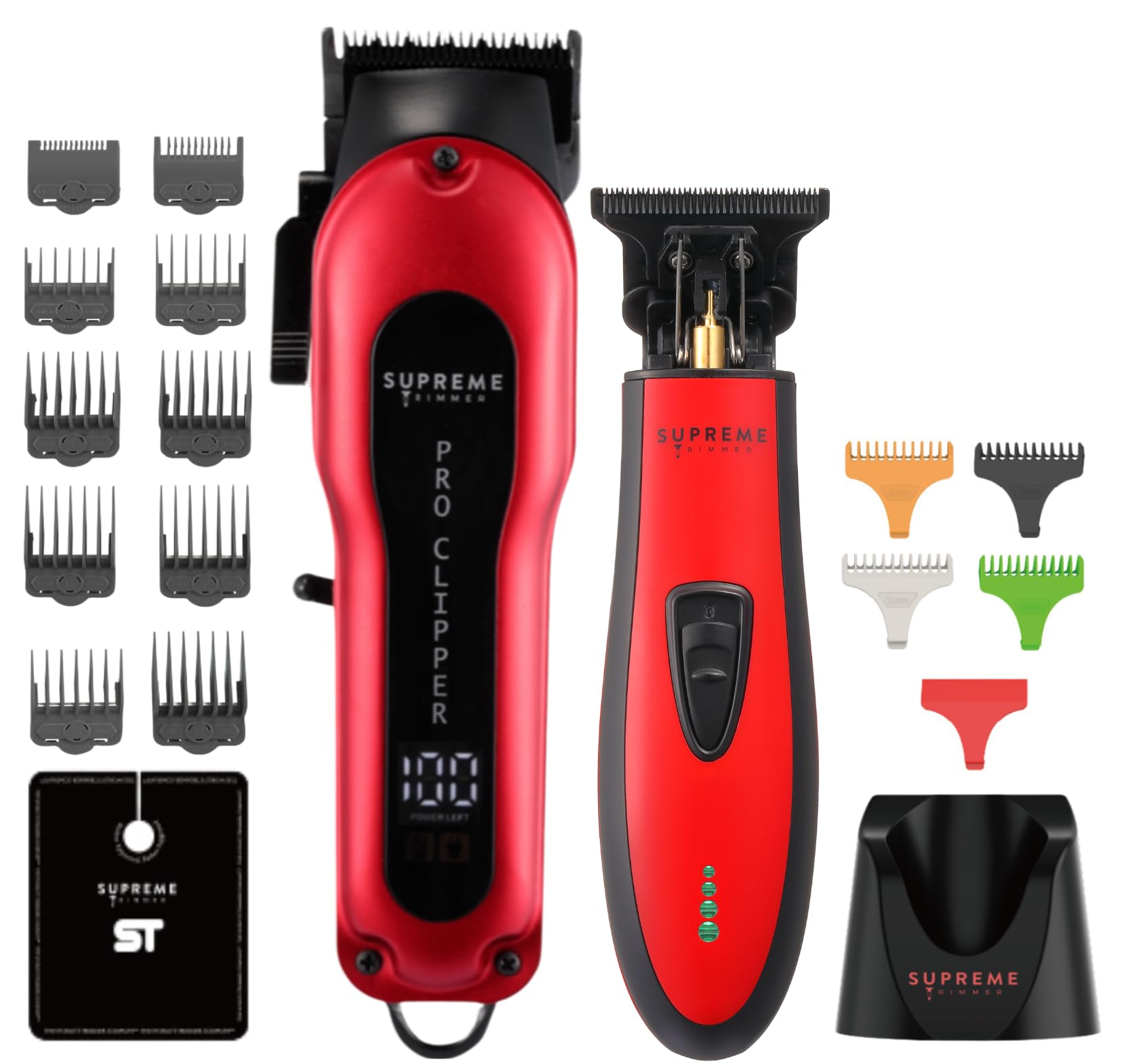 Supreme Trimmer 2-in-1 Pro Clipper & DLC T-Shaper Combo | Professional Beard Trimmer ST5215 & Hair Clipper STC5030 Barber Kit | Red