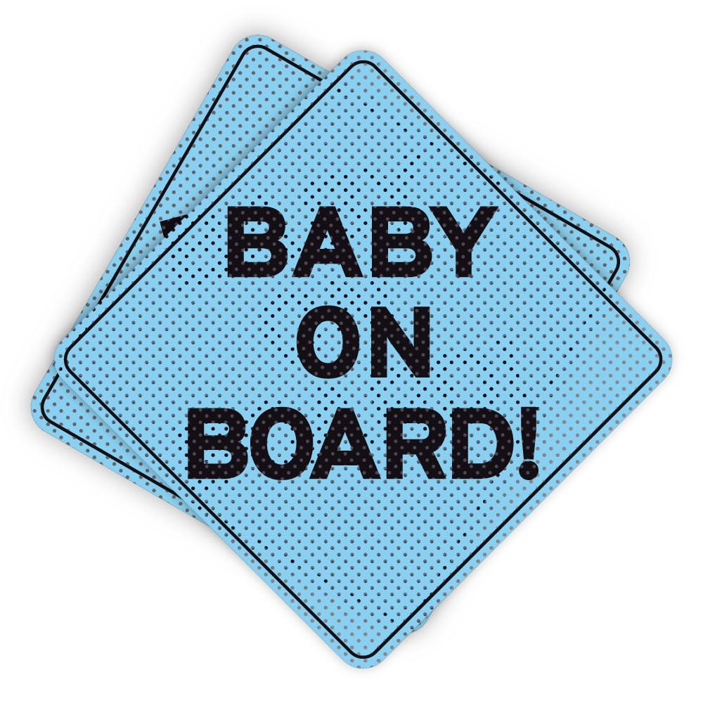 Autocollant Baby on Board de voiture grand film transparent perforé bleu