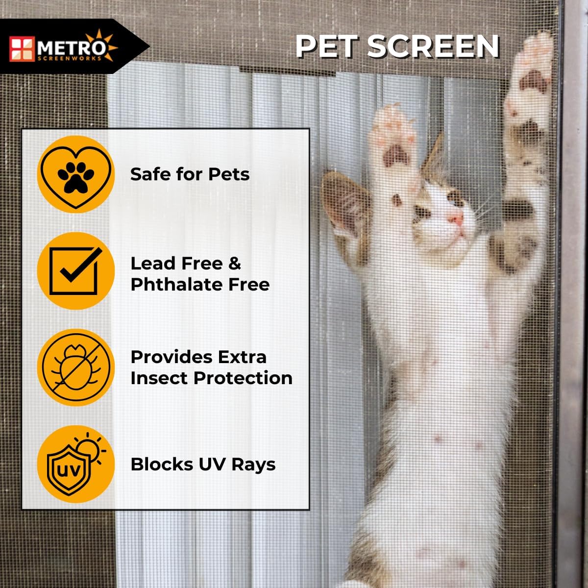 Pet Screen Roll - Dog & Cat Proof Window Screen - Pet Resistant Vinyl Coated Poly Mesh Screening Replacement for Patio Door, Window, Balcony, Catio & Porch - DIY Home Improvement - Black, 36" x 25ft
