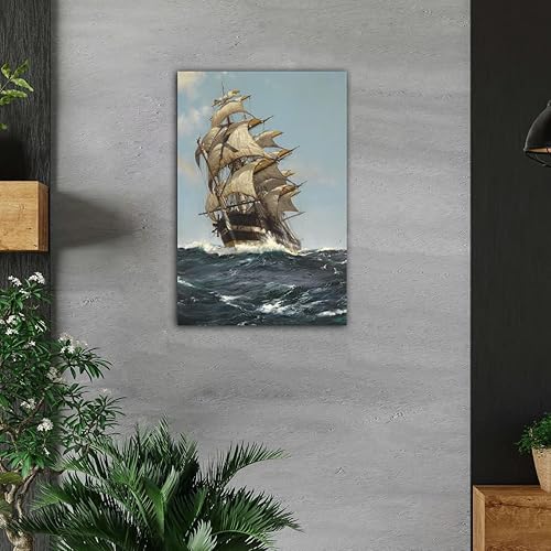 Vista 62 de RAOMAAE Cuadro de arte de pared de batalla naval, barco pirata, velero, póster impreso, lienzo moderno, hogar, sala de estar, oficina, decoración